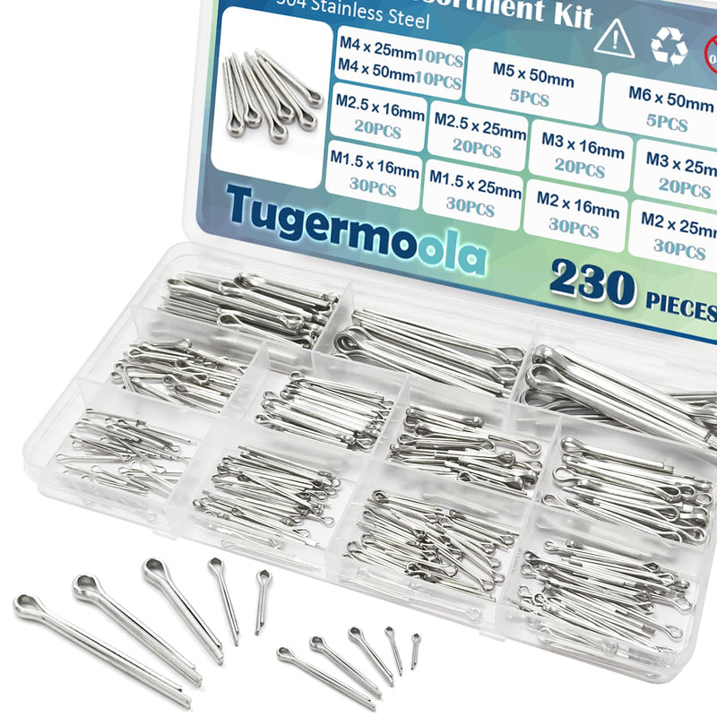 [Australia - AusPower] - 230PCS 12 Sizes Cotter Pins Assortment Kit 304 Stainless Steel Split Pin Fastener Clips OLA001 