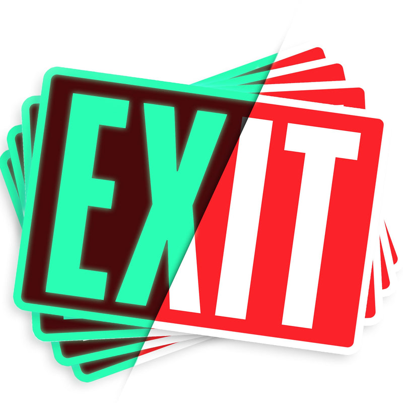 [Australia - AusPower] - ASSURED SIGNS 4 pcs Emergency Exit Sign Stickers - Glow in The Dark - 10" by 7" - Ideal Safety Signs for Business or Office - Photoluminescent, Reflective, UV Protected - Apply to Door, Wall, Window 
