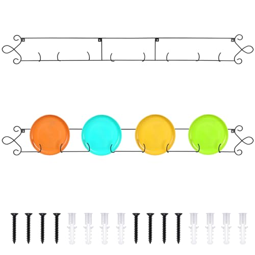 Yaocom 2 Pcs Horizontal Plate Rack Black Large Plate Hangers for the Wall Metal Decorative with 4 Non Adjustable Brackets for Collectible Plates Dishes Plaques