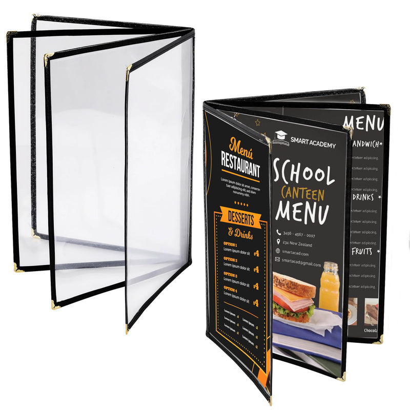[Australia - AusPower] - Menu Covers 8.5 x 11 Inch Restaurant Menu-Holder - 2PCS 4 Page 8 View Transparent Menu Sleeve,Fits A4 Size Paper for Restaurant Menu Home Shool Office Daily (Black) 2 
