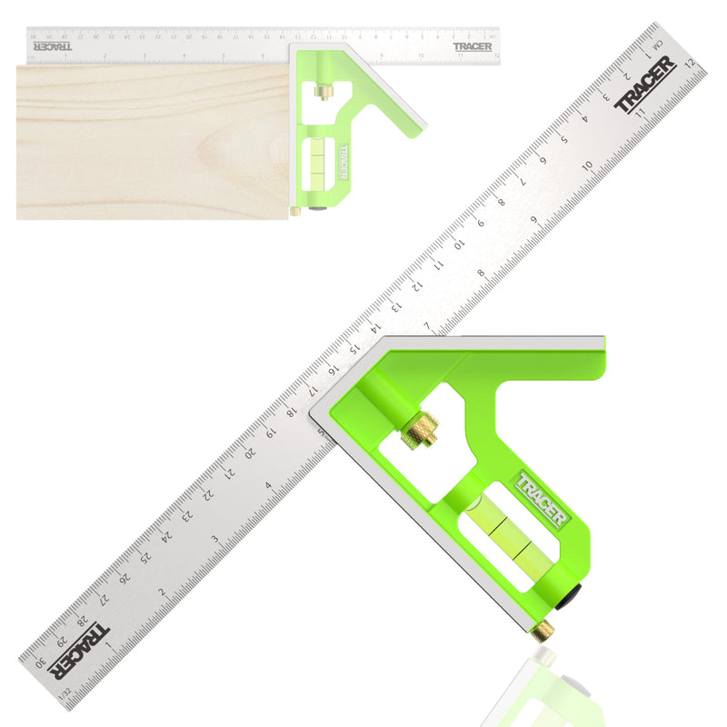 TRACER 12 Inch Combination Square with Level | Adjustable Square Tool for Woodworking Carpenter | Metric & Imperial Ruler Stainless Steel Combo Square | Escuadras de Carpintero | Built in Scribe Tool