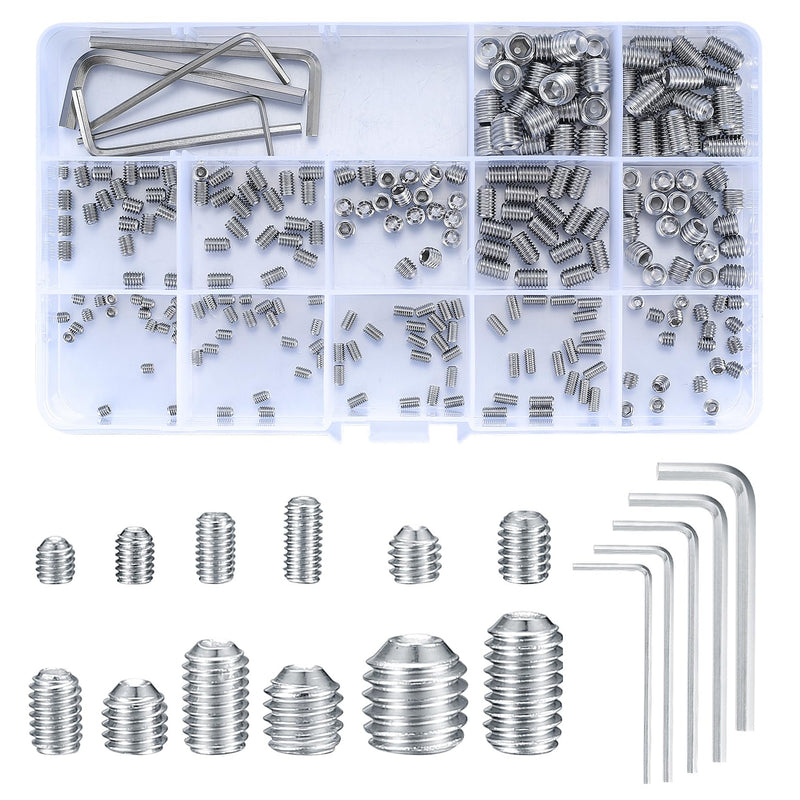 [Australia - AusPower] - 240 Pcs Allen Head Screws, Hex Socket Head Screws, Grub Screw Set, M3/M4/M5/M6/M8 Metric Stainless Steel Internal Hex Drive Cup-Point Screws Assortment Kit for Door Handles, Light Fixture Screws A-240 PCS Allen Head Screws 