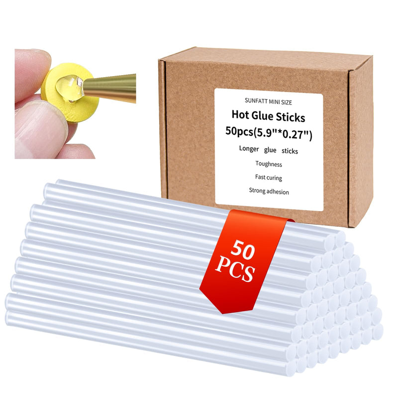 [Australia - AusPower] - SUNFATT Mini Size Hot Glue Sticks,(50 Pcs)5.9" x 0.27" Crystal Clear Glue Sticks Perfect for Hot Glue Gun,Easily Create and Bond Crafts on Wood,Plastic,Glass,Flowers,Fabrics,Foam,Jewellery. 