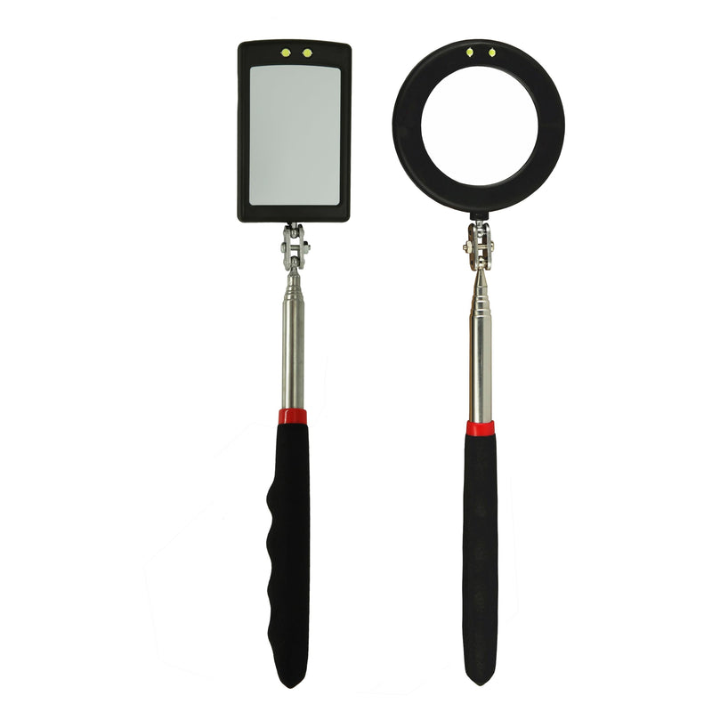 Telescoping Inspection circular 360 Mirror with 2 LED Light mirror and mirror on a stick and Extendable Mechanic Tool for Automotive Flexible circular Mirror Diabetic Mirror for feet