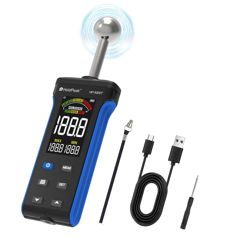 [Australia - AusPower] - HOLDPEAK Pinless Wood Moisture Meter, Non-Destructive Moisture Meter for Wood, Concrete, Floors, Walls, Measuring Depth 20-40mm Digital Moisture Meter with Masonry-Spherical Sensor, Large LCD Display 