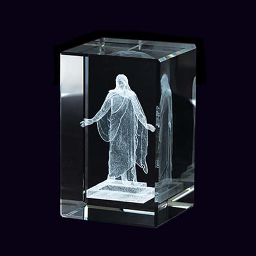 Lifebeats Christus Statue Laser Engraved Crystal Cube by Ringmasters