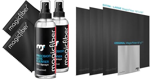 MagicFiber 8 PK Glasses Kit - 2 Eyeglass Cleaner Sprays + 6 Microfiber Cleaning Cloths - Premium Eye Glass Cleaners Spray and Glasses Wipes - Lint-Free Lenses