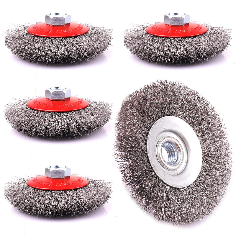 [Australia - AusPower] - 5 Pack 4 Inch Coarse Crimped Wire Wheel for 4 1/2 Angle Grinder,5/8 Inch-11 Threaded Arbor,0.014 Inch Carbon Steel Wire,Wire Brush for Rust,Corrosion,Paint Removal (5 Pack 4 Inch) 5 Pack 4 Inch 