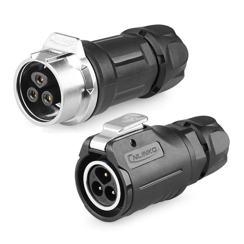 [Australia - AusPower] - CNLINKO LP-16 3 PIN Industrial Waterproof Connector, IP68 Circular Connector, PBT Plastic Shell Quick Plug Aviation Connector M16 Male Plug and Female Plug (3 Pin） 