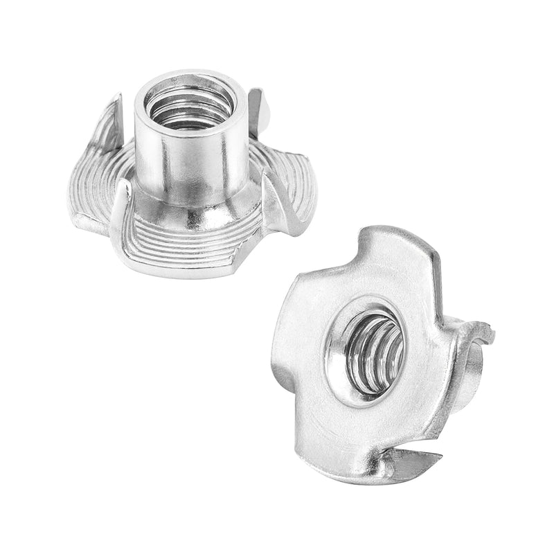 [Australia - AusPower] - 1/4"-20 T-Nut, 5/16" Barrel Length, 304 Stainless Steel Threaded Insert, 4-Pronged Tee Nut for Wood, Rock Climbing Holds,Cabinetry, Furniture, 25 PCS 1/4"-20 