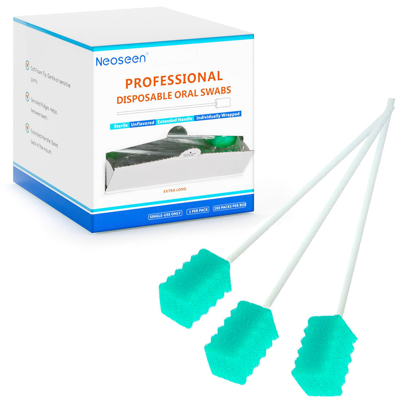 [Australia - AusPower] - Oral Swabs Disposable - Longer Medical-grade Mouth Swabs Individually Wrapped - Safe & Professional (Aqua 200 Counts) Sky Blue 