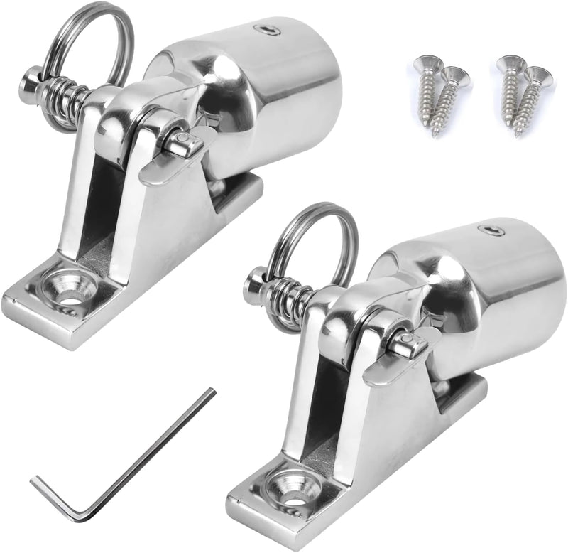 Bimini Top Hardware, Deck Hinge with Quick Release Pin, Eye End Cap, 316 Stainless Steel (2 Pair) White 7/8inch