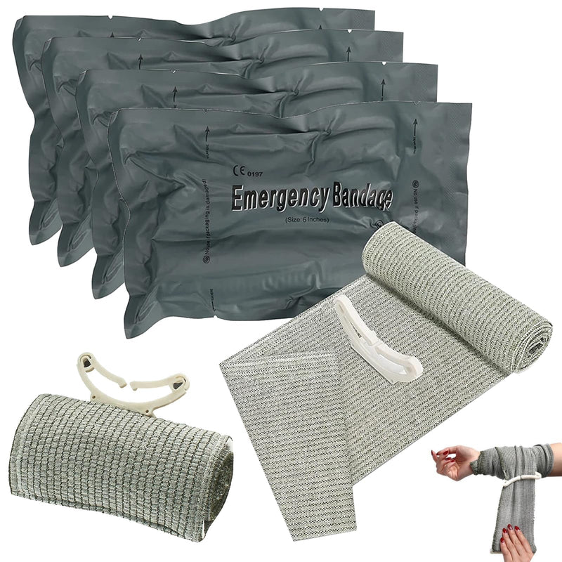 Pack of 4 Israeli Bandage, 6 Inch Hemostatic Tourniquets Elastic Bandage, First Aid Wound, Hemostatic Bandage Vacuum Pack for Indoor, Outdoor, The Perfect Choice for Your Emergency Equipment