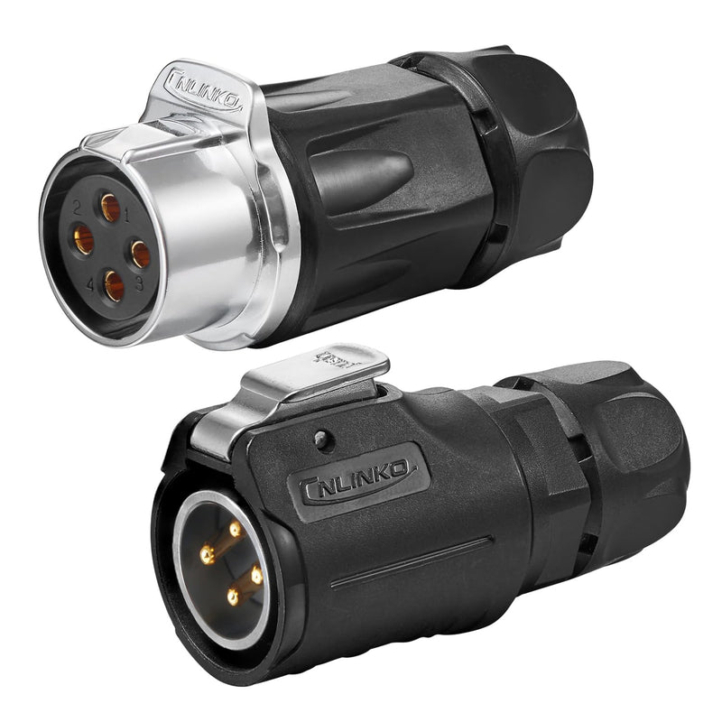 [Australia - AusPower] - CNLINKO LP-20 4 PIN Waterproof Connector, IP68 Circular Connector, Quick Plugging Aviation Connector, PBT Plastic Shell Solder Connector, Marine Industry Connector Male Plug Inline Plug-in (4 PIN) 4-Pin 