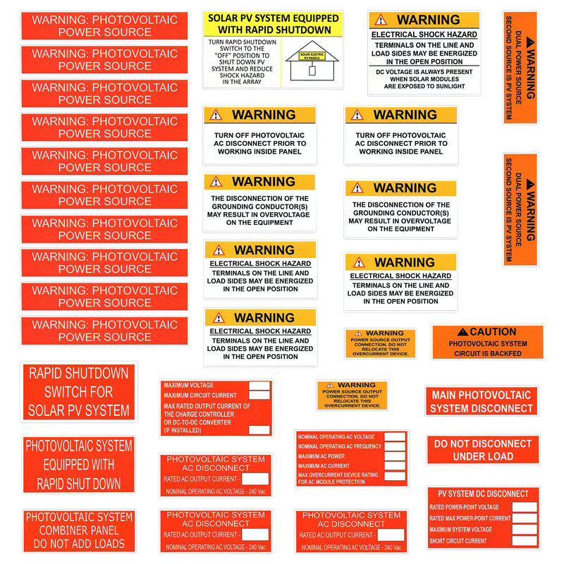 [Australia - AusPower] - 35 Pcs PV Solar Labels,Electrical Panel Stickers,Photovoltaic Safety Power Source Caution Labels Meet The NEC 2020,2017 Standards for Most Residential & Commercial Photovoltaic Solar Projects 