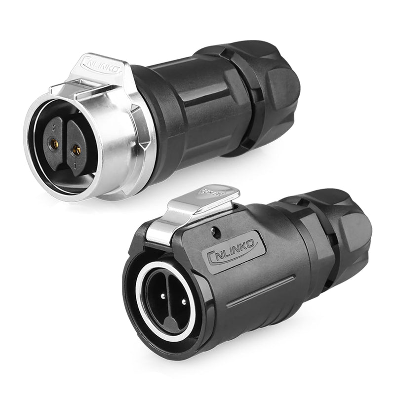CNLINKO LP-16 2 Pin Industrial Waterproof Connector, IP68 Round Connector, PBT Plastic Housing Quick Plug Aviation Connector M16 Male and Female (2 Pin) 2 Pin