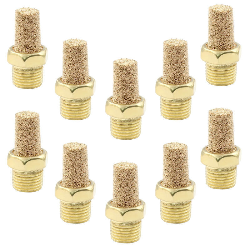 [Australia - AusPower] - 10 Pack 1/8" Male Thread Pneumatic Brass Exhaust Muffler Filter Air Pneumatic Mufflers Air Line Fitting Hex Sintered Silencer 10 