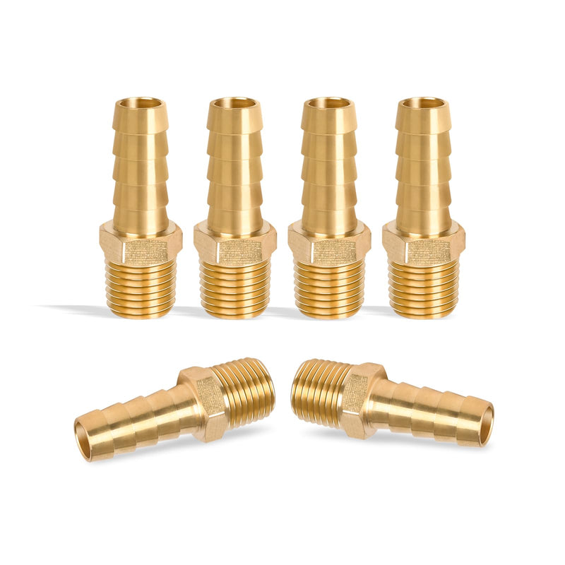 [Australia - AusPower] - 6 Pcs Brass Hose Barb Fittings, 1/4 NPT to 3/8 Barb, Barbed Hose Fittings, Male Thread Hose Barb Adapter Connector, Hose Barb Fittings 