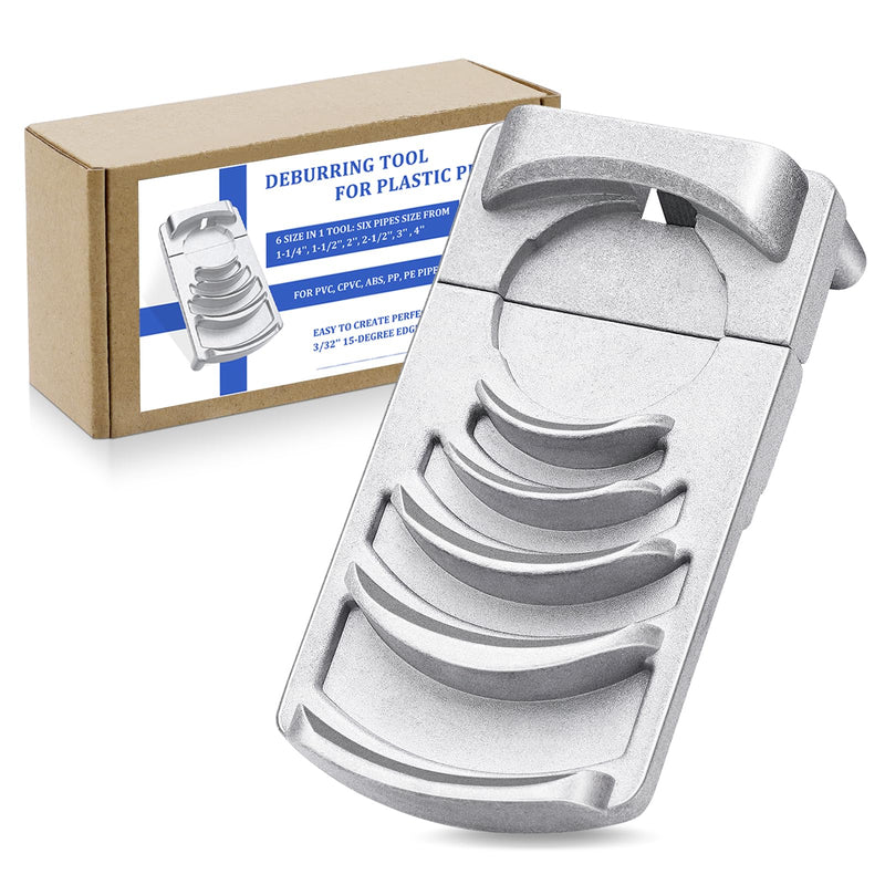 [Australia - AusPower] - Deburring Tool for Plastic Pipe, Suitable for 6 Pipes Size from 1-1/4 to 4-Inch, Professional PVC Pipe Reamer, PVC Chamfer Tool Creates Smooth Chamfer, Achieve More Uniform Coverage and Adhesion 