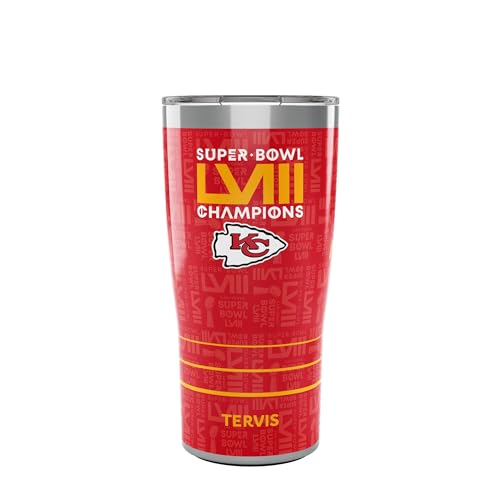 Tervis Traveler NFL Kansas City Chiefs - Super Bowl 58 LVIII Champions Triple Insulated Tumbler Travel Cup Keeps Drinks Cold & Hot, 20oz, Stainless Steel Multicolor