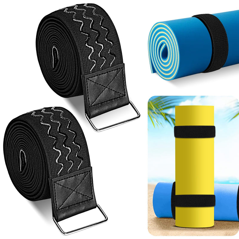 [Australia - AusPower] - 2Pcs 90 Inch Extra Long Floating Water Mat Straps, Water Pad Storage Straps with Anti-slip Strips, Reusable Metal Buckle Nylon Cinch Straps for Most Water Pad Mats, Black 