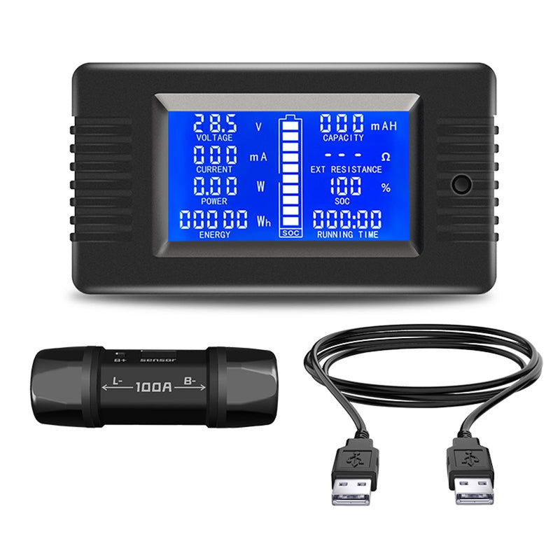 [Australia - AusPower] - DC 8-120V 0-100A Battery Monitor Digital Current Voltage Power Energy Meter Multimeter Ammeter Voltmeter with 100A Current Shunt 