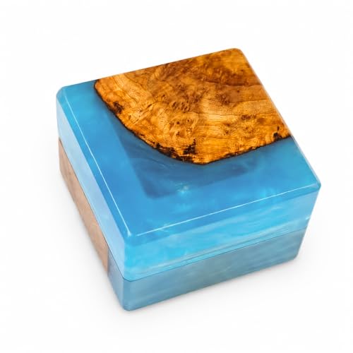 Wedding Ring Box for Proposal with Single Slot, Handcrafted, Made of Wood and Resin, Wedding Ceremony, Jewelry Organizer Light Blue