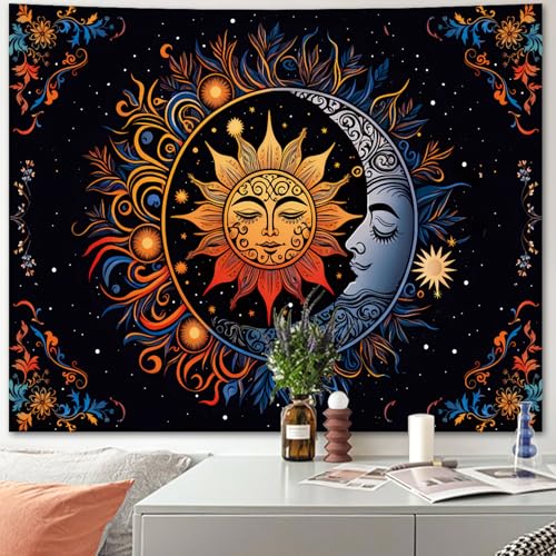 Apdidl Sun and Moon Boho Tapestry, Hippie Mandala Tapestries Wall Hanging 60"L x 51"W D-Boho Sun Tapestry