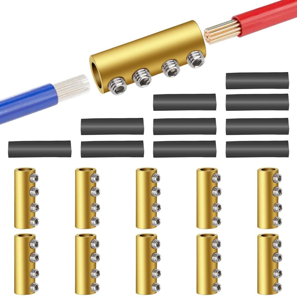 Linkstyle 10pcs 6 AWG Gauge Wire Connector Nut Kit, 80A Quick Wiring Connection Terminal, Splicing Quick Wiring Connection Terminal, Circuit Connector Wire Connector with Screws and Heat Shrink Tube 6 AWG-80Amp