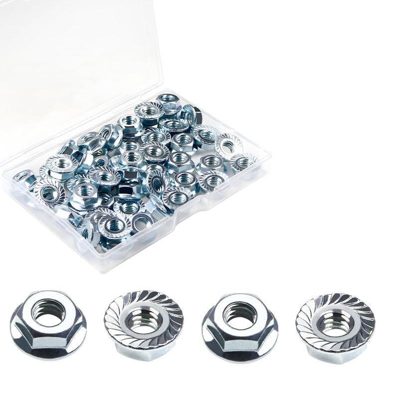[Australia - AusPower] - 50pcs 1/4-20 Serrated Flange Hex Nuts, 1/4" Hexagon Flange Nuts, Carbon Steel Zinc Plated, UNC Nuts Fasteners, Right Hand SAE Replacement Nut 1/4"-20 