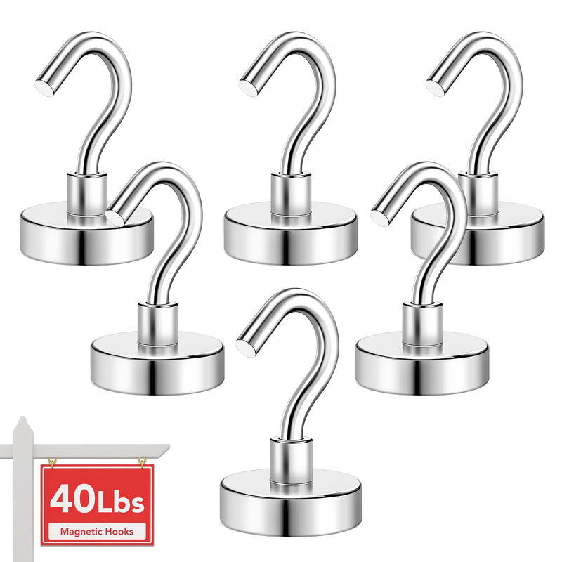 [Australia - AusPower] - Magnetic Hooks, 40Lbs Heavy Duty Magnets Hooks for Cruise Cabins, Extral Strong Magnets with Hooks for Hanging, Metal Magnetic Grill Hooks Magnetic Hanger for Fridge, Toolbox, Storage - 6Pack 6 Pack 
