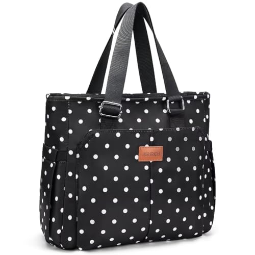 HSHRICH Insulated Lunch Bag Women - Large Tote Lunch Box For Work X-Large 17-White Dots