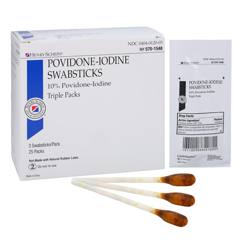 [Australia - AusPower] - Prep Povidone-Iodine Swabsticks 3's, Individually Packed, Sterile, Antiseptic for Skin Preparation, 10% Povidone-Iodine- 25/BX White 25 Count (Pack of 1) 