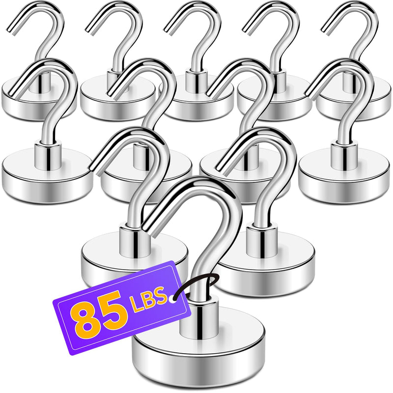 [Australia - AusPower] - TRYMAG Strong Magnetic Hooks Heavy Duty, 80Lbs+ Super Neodymium Magnetic Hooks for Hanging, 12 Pack Earth Magnets with Hooks for Cruise Cabins, Magnetic Hanging Hooks for Office, Grill, Classroom 