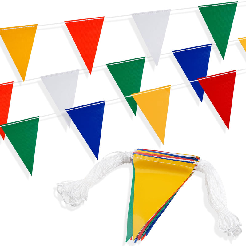 [Australia - AusPower] - Safety Banner Flags, Perimeter Warning Flag Line, For Flagging Construction/Traffic Barrier/Parking Lot/Rooftop/Party & Special Events Multicolor 7" X 10" Pennants On 50' String 50 FT 