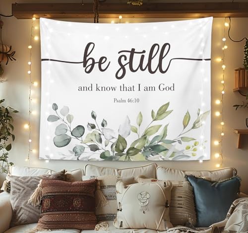 OXW Floral Christian Tapestry Wall Hanging, Christian Spiritual Decor Be Still And Not That I Am God