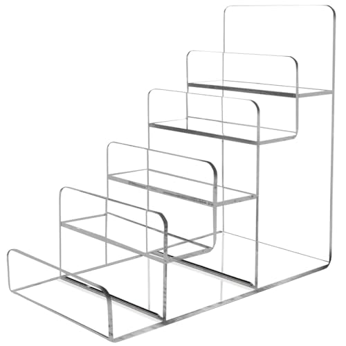 Acrylic Wallet Display Stand Holder 5-Tier Clear Riser Display Shelf Handbag Display Stand Holder Purse Stand Jewelry Display For Phone,Greeting Cards,Business Cards Size 5Tier