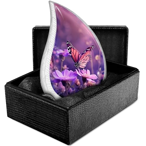 Trupoint Memorials Small Urns for Human Ashes Keepsake, Decorative Mini Cremation Urn for Adult Men & Women – Small, Purple Blue Butterfly Teardrop Purple Butterfly