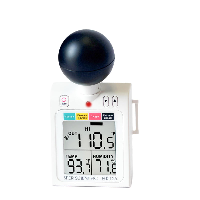 [Australia - AusPower] - WBGT Meter, Heat Stress Monitor for Indoor/Outdoor, Handheld Temperature and Humidity Monitor with RH Meter Digital Level Dangerous Indicator Display - Sper Scientific 800126 