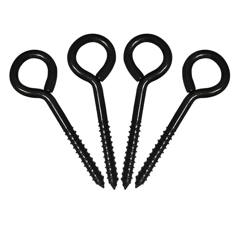 [Australia - AusPower] - 6'' Eye Hooks Screw, 4 Pcs Black Eye Hooks Heavy Duty 700LBS Breaking Strength Stainless Steel Self Tapping Eye Bolts for Hammock Swing Securing Cables Wire 