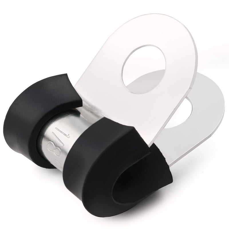 OURU 100PCS Cable Clamps 1/8 Inch 304 Stainless Steel Cable Clamps Rubber Coated Cushioned Insulated Cable Clamp,Automotive Wire Clamps,Pipe Clamps,Metal Clamp for Tube,Wire Cord Installation(3mm) 100 PCS - 1/8 Inch