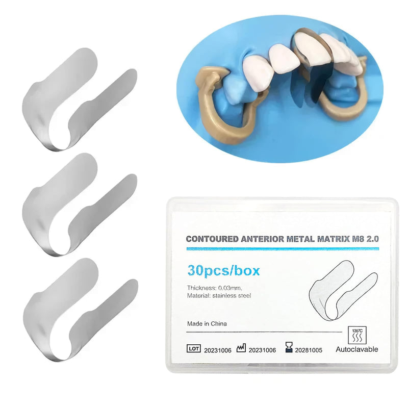 [Australia - AusPower] - 30Pcs/Box Anterior Matrix Bands, Dental Metal Curvature Matrix Bands for Proximal Anterior Restoration Thickness 30?m 