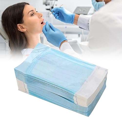 Disposable Sterilisation Bags, 100 x Sterilisation Bags 9 x 16.5 cm with Sealing Sterilising Bag, Sterilising Bag for Autoclaves, Self-Adhesive, Sterilising Bags for Autoclaves