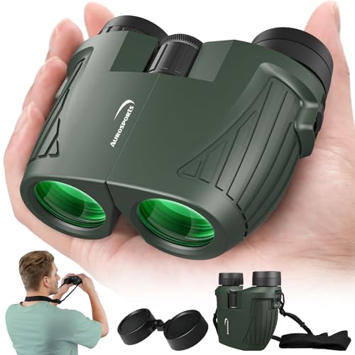 Aurosports 15x25 Compact Binoculars for Adult Kids - High Power Binoculars for Bird Watching - Easy Focus Small Binocular with Low Light Vision for Travel, Camping, Concert, Hiking -Green green