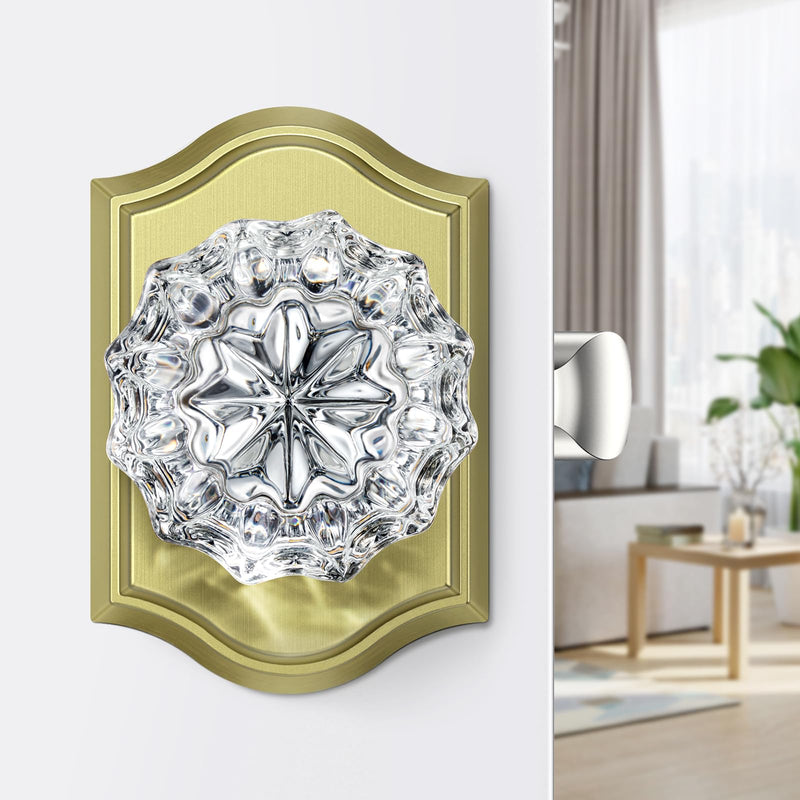 Passage Glass Door Knobs Interior, Brushed Gold Crystal Door Knobs Interior, Gorgeous Gold Crystal Glass Door Knob for Closet and Hall, 1 Pack