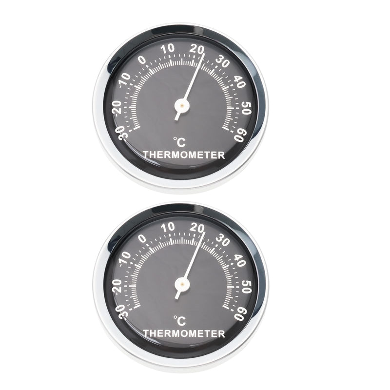 [Australia - AusPower] - 2pcs 58mm Car Thermometer Mini Round Car Thermometer Mechanical Analog Temperature Gauge for Car Home Office Workshop, Black 