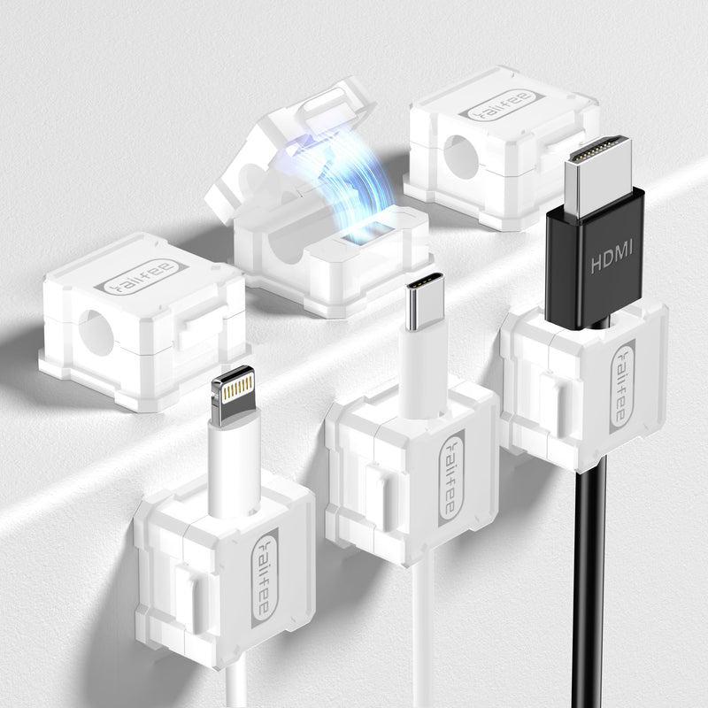 [Australia - AusPower] - Kailfee 6 Pack Magnetic Cable Clips [Cable Smooth Adjustable] Cord Holder, Under Desk Cable Management, Adhesive Wire Holder Keeper Organizer for Home Office Desk Car Wall Desktop Nightstand -White White 