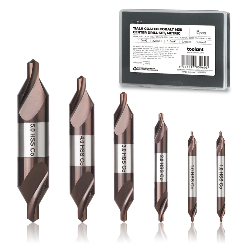 [Australia - AusPower] - toolant Center Drill Bit Set, TiAlN Coated Cobalt M35 HSS Centering Drill Bit for Stainless Steel, Carbon Steel, Alloy Steel, Cast Iron, Copper, Other Hard Metals, Metric 1-5mm (6pcs) 1mm-5mm(6pcs) 