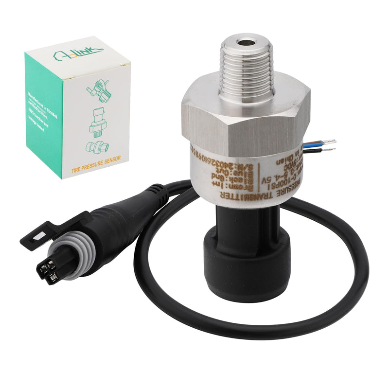 [Australia - AusPower] - 100 PSI Pressure Transducer Sender Sensor with 1/8" -27 NPT 316 Stainless Steel Thread and Harness Connector for Oil Fuel Air Water Pressure 100 PSI 