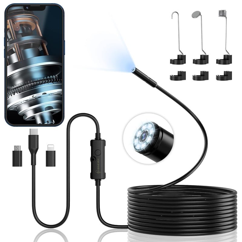 [Australia - AusPower] - Endoscope Camera with Light, 1920P HD Borescope Camera with 8 Adjustable LED Lights, 16.4ft Semi-Rigid Snake Camera with Light, IP67 Waterproof 7.9mm Inspection Camera for iOS and Android 